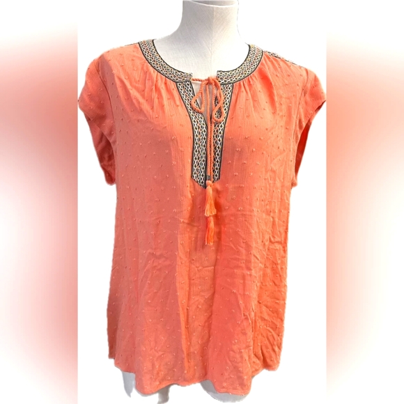 Dr2 Women's Coral Top with Embellished Neckline - Picture 1 of 4